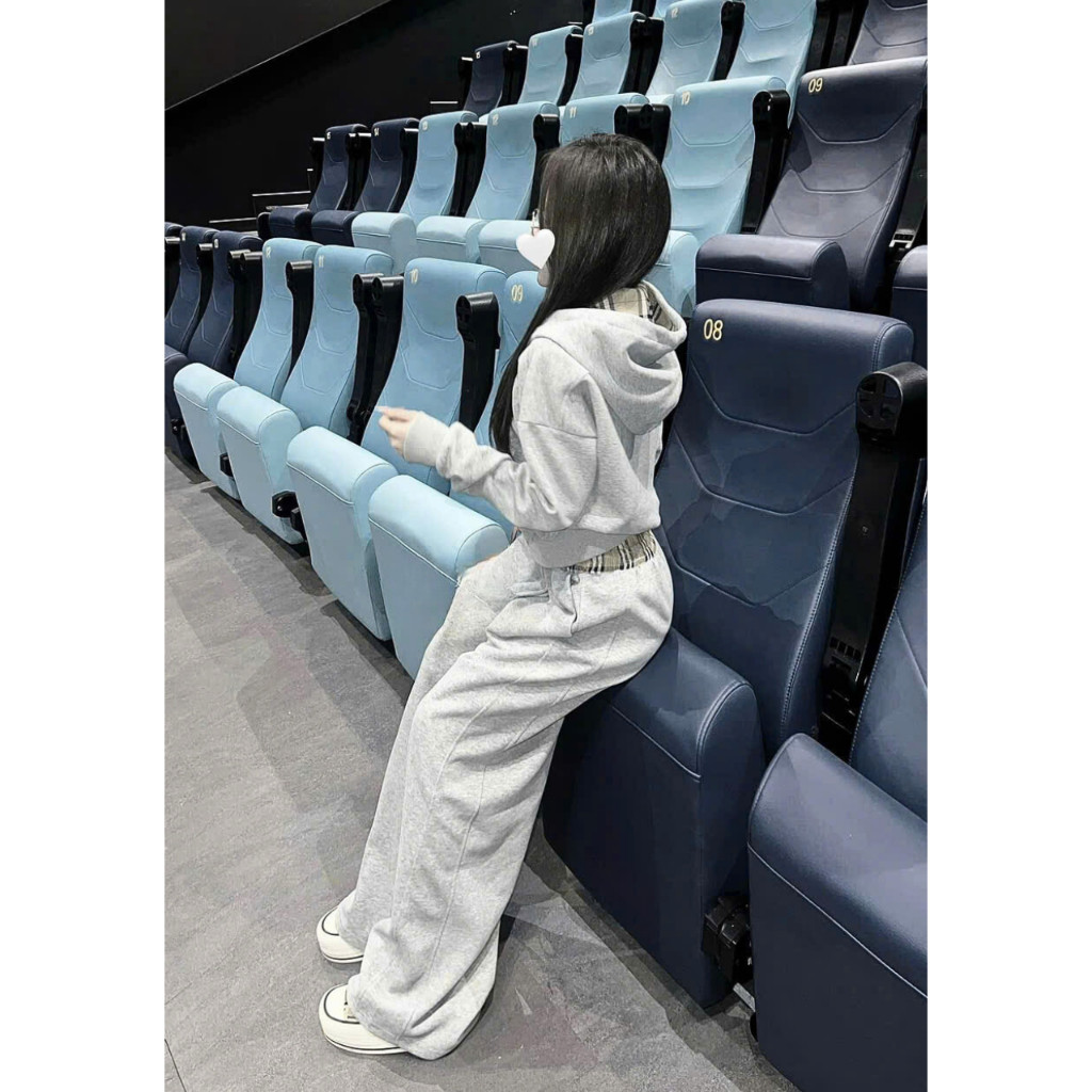Sét Bộ Nỉ Nữ, Bộ nỉ nữ Phối Áo Croptop Khóa Mũ Kèm Quần ống suông Cạp Chun, Năng Động Trẻ Trung