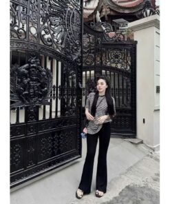 Set Bộ Món Áo Thun Kẻ Mix Quần Đen Loe Siêu Đẹp Chất Thun Co Giãn & Vải Mềm Mát, Tôn Dáng