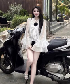 Áo Voan Tơ Phối Bèo Đính Hoa Tiểu Thư, Áo Sơ Mi Voan Hoa Trà Xinh