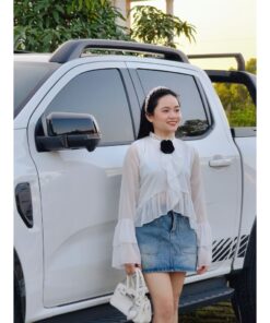 Áo Voan Tơ Phối Bèo Đính Hoa Tiểu Thư, Áo Sơ Mi Voan Hoa Trà Xinh