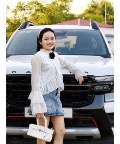 Áo Voan Tơ Phối Bèo Đính Hoa Tiểu Thư, Áo Sơ Mi Voan Hoa Trà Xinh