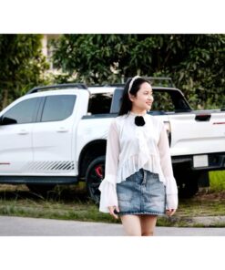 Áo Voan Tơ Phối Bèo Đính Hoa Tiểu Thư, Áo Sơ Mi Voan Hoa Trà Xinh
