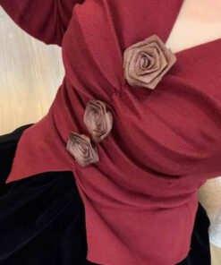 Set Áo Len Tăm Đính Hoa Trẻ Trung Năng Động Kèm Quần Nhung Bí Siêu Đẹp