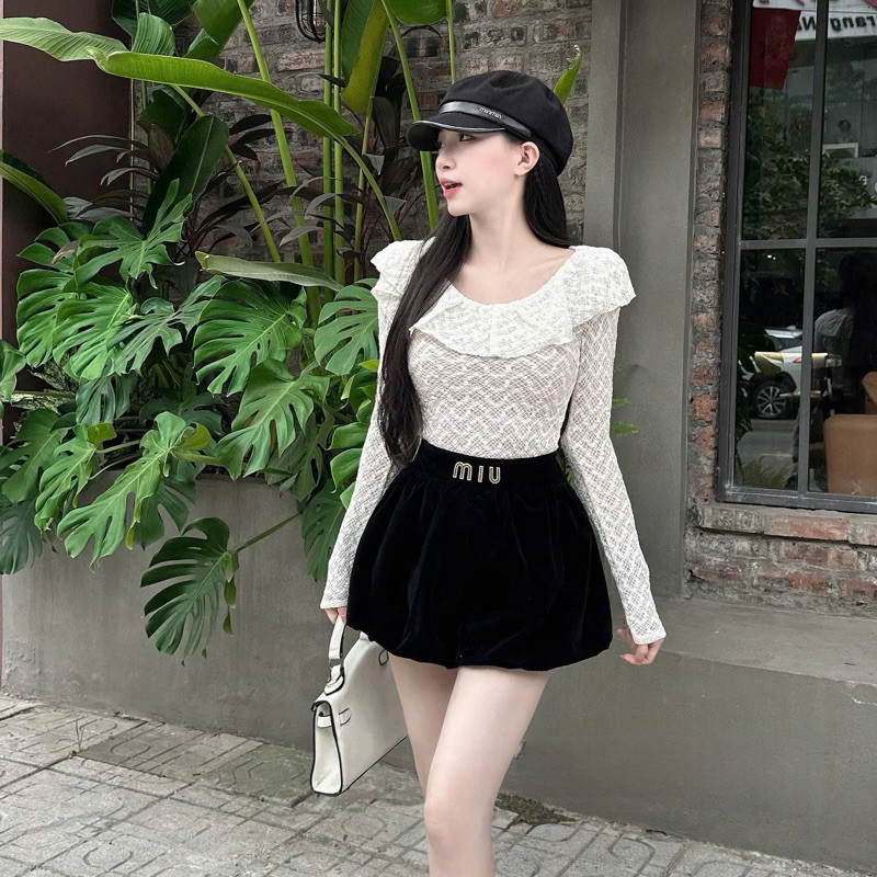 Set Áo Len Tăm Đính Hoa Trẻ Trung Năng Động Kèm Quần Nhung Bí Siêu Đẹp