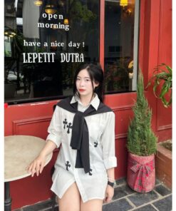Áo Sơ Mi Chữ Thập Kèm Khăn Hot Hit, Áo Kèm Khăn Tre Trung Cá Tính