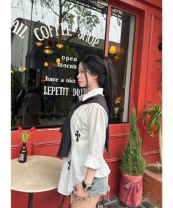 Áo Sơ Mi Chữ Thập Kèm Khăn Hot Hit, Áo Kèm Khăn Tre Trung Cá Tính