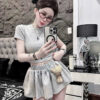 Set Áo Croptop DE Kèm Gấu Mix Chân Váy Xoè Dễ Thương, Chất Nỉ Mì Dày Dặn