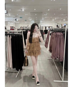 Set Tơ Tầng Màu Nâu Mùa Hè 2 Dây Phối Quần kiểu dáng trẻ trung cách điệu