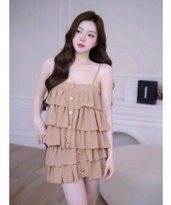 Set Tơ Tầng Màu Nâu Mùa Hè 2 Dây Phối Quần kiểu dáng trẻ trung cách điệu