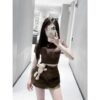 Set Croptop Mix Chân Váy Kèm Gấu Bông Dễ Thương