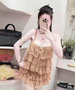 Set Áo 2 Dây Nâu Tơ Tầng Xinh Xắn Mix Kèm Quần Cùng Màu Điệu Đà Duyên Dáng