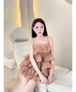 Set Áo 2 Dây Nâu Tơ Tầng Xinh Xắn Mix Kèm Quần Cùng Màu Điệu Đà Duyên Dáng
