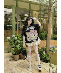 Áo Phông Hello-Kty Nữ Dễ Thương Đáp Vải Dày Dặn Chất Cotton 2 Chiều Cao Cấp