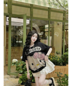 Áo Phông Hello-Kty Nữ Dễ Thương Đáp Vải Dày Dặn Chất Cotton 2 Chiều Cao Cấp