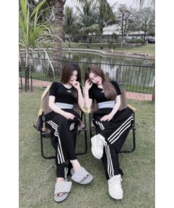 Set Đồ Nữ, Set Áo Croptop C Bo Quần Ống Rộng Sọc Hot Trends, Phong Cách Năng Động Trê Trung