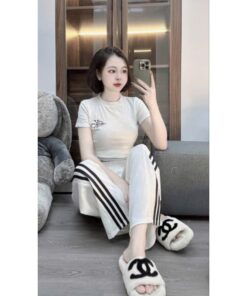 Set Đồ Nữ, Set Áo Croptop C Bo Quần Ống Rộng Sọc Hot Trends, Phong Cách Năng Động Trê Trung
