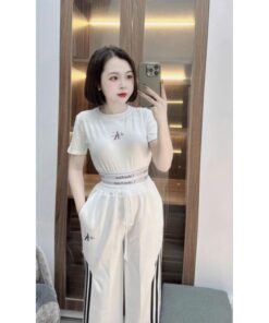 Set Đồ Nữ, Set Áo Croptop C Bo Quần Ống Rộng Sọc Hot Trends, Phong Cách Năng Động Trê Trung