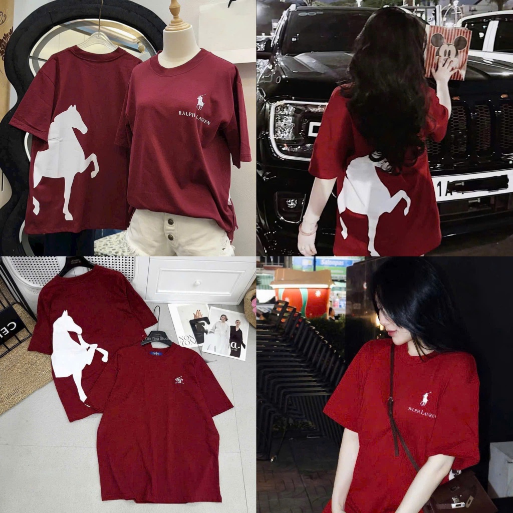 Áo Thun Nữ Đỏ Đô Form Rộng In Hình Ngựa Cá Tính – Áo Thun Unisex Hot Trend