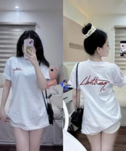 Áo Thun Nữ Cotton 2 Chiều Form Rộng – Thêu Chữ Đỏ, Form unisex Basic Cực Xinh