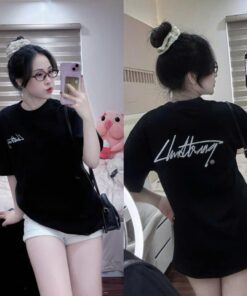 Áo Thun Nữ Cotton 2 Chiều Form Rộng – Thêu Chữ Đỏ, Form unisex Basic Cực Xinh
