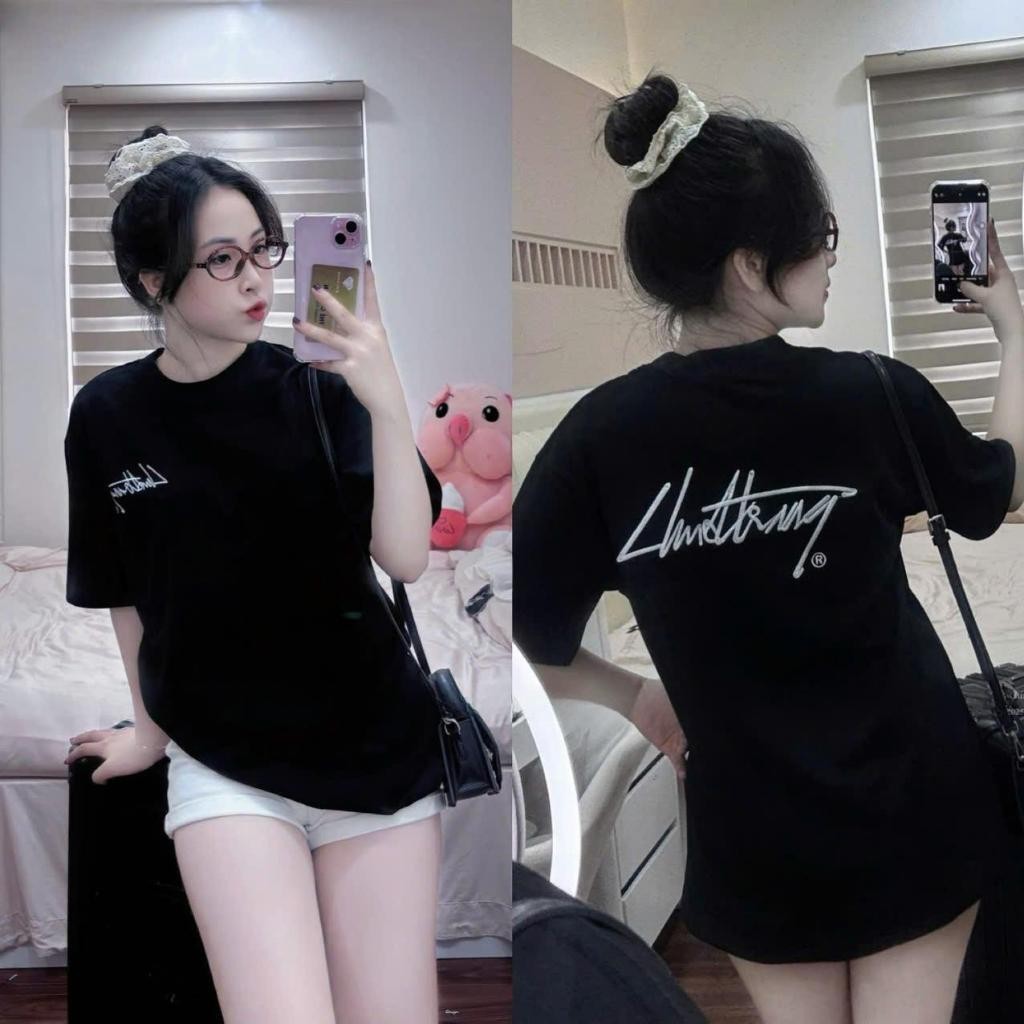Áo Thun Nữ Cotton 2 Chiều Form Rộng – Thêu Chữ Đỏ, Form unisex Basic Cực Xinh