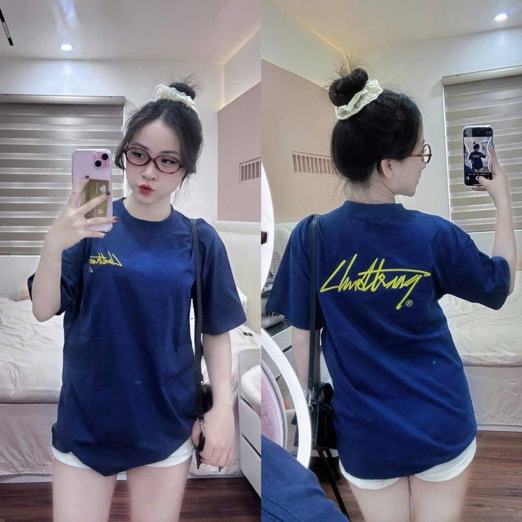 Áo Thun Nữ Cotton 2 Chiều Form Rộng – Thêu Chữ Đỏ, Form unisex Basic Cực Xinh