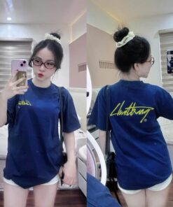 Áo Thun Nữ Cotton 2 Chiều Form Rộng – Thêu Chữ Đỏ, Form unisex Basic Cực Xinh