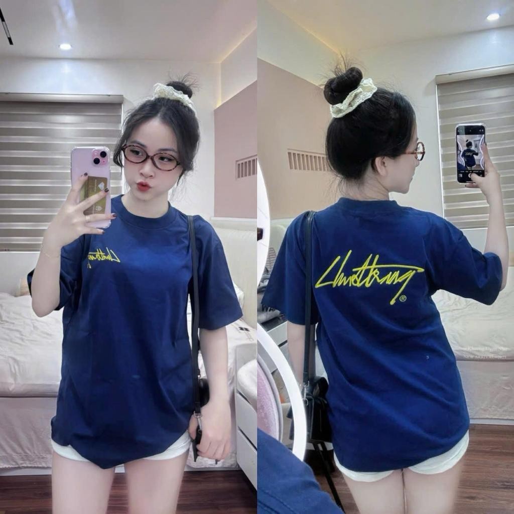 Áo Thun Nữ Cotton 2 Chiều Form Rộng – Thêu Chữ Đỏ, Form unisex Basic Cực Xinh