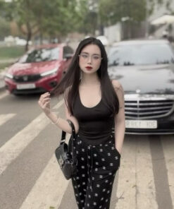 Set đồ nữ áo hai dây trơn kèm quần ống suông họa tiết chất thun dày dặn thoáng mát