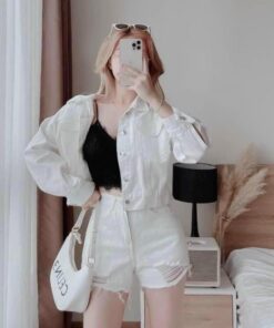 Quần short rách 1 khuy cài rách nữ lưng cao cá tính năng động