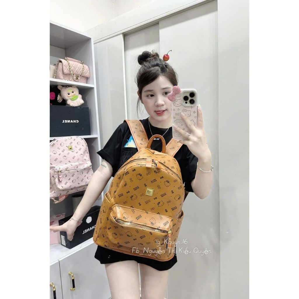 Balo Nữ 40cm Quai to In Hello Kitty Siêu Xinh – Form Rộng Đựng Được Laptop, Chất Da PU Cao Cấp