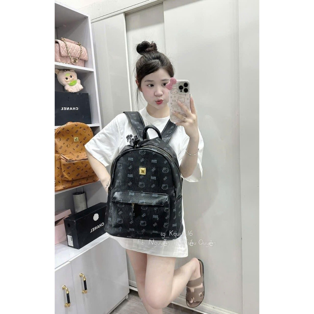 Balo Nữ 40cm Quai to In Hello Kitty Siêu Xinh – Form Rộng Đựng Được Laptop, Chất Da PU Cao Cấp