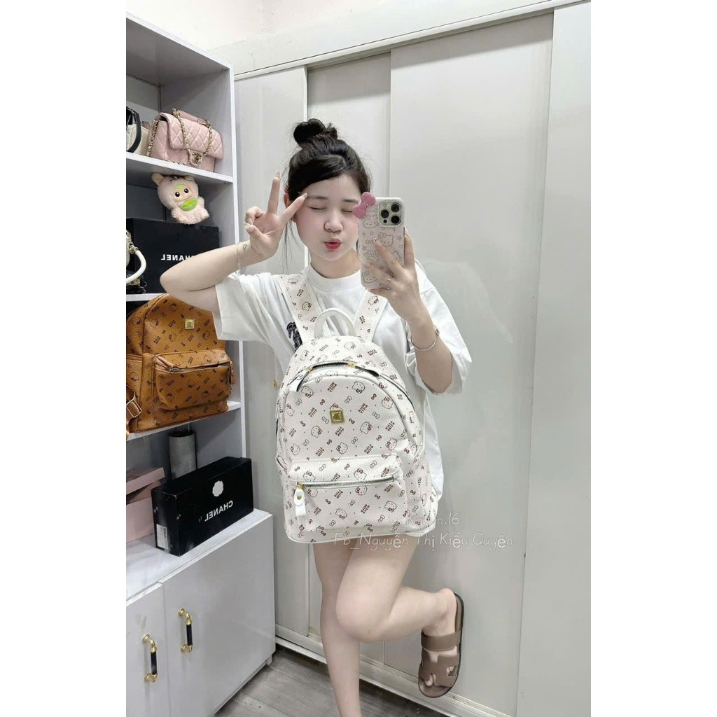 Balo Nữ 40cm Quai to In Hello Kitty Siêu Xinh – Form Rộng Đựng Được Laptop, Chất Da PU Cao Cấp