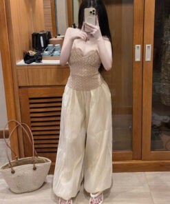 Set Áo Hai Dây Ren Hoa Phối Quần Suông Chất Voan Tơ Mềm Mại
