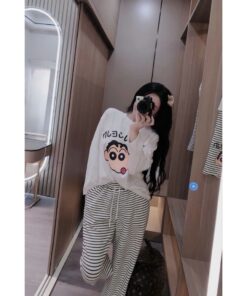 Set Đồ Bộ Nữ Tay Dài Hoạt Hình Shin – Cotton Mềm Mát, Dễ Thương, Mặc Nhà & Đi Chơi