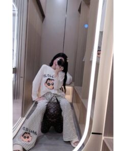 Set Đồ Bộ Nữ Tay Dài Hoạt Hình Shin – Cotton Mềm Mát, Dễ Thương, Mặc Nhà & Đi Chơi