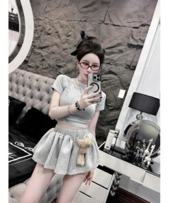 Set Váy Áo Croptop Mix Chân Váy Gấu Bông – Dễ Thương Hết Nấc, Tặng Kèm Gấu Siêu Cute
