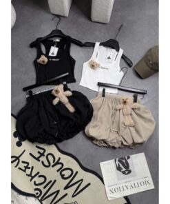 Set Váy Áo Croptop Mix Chân Váy Gấu Bông – Dễ Thương Hết Nấc, Tặng Kèm Gấu Siêu Cute