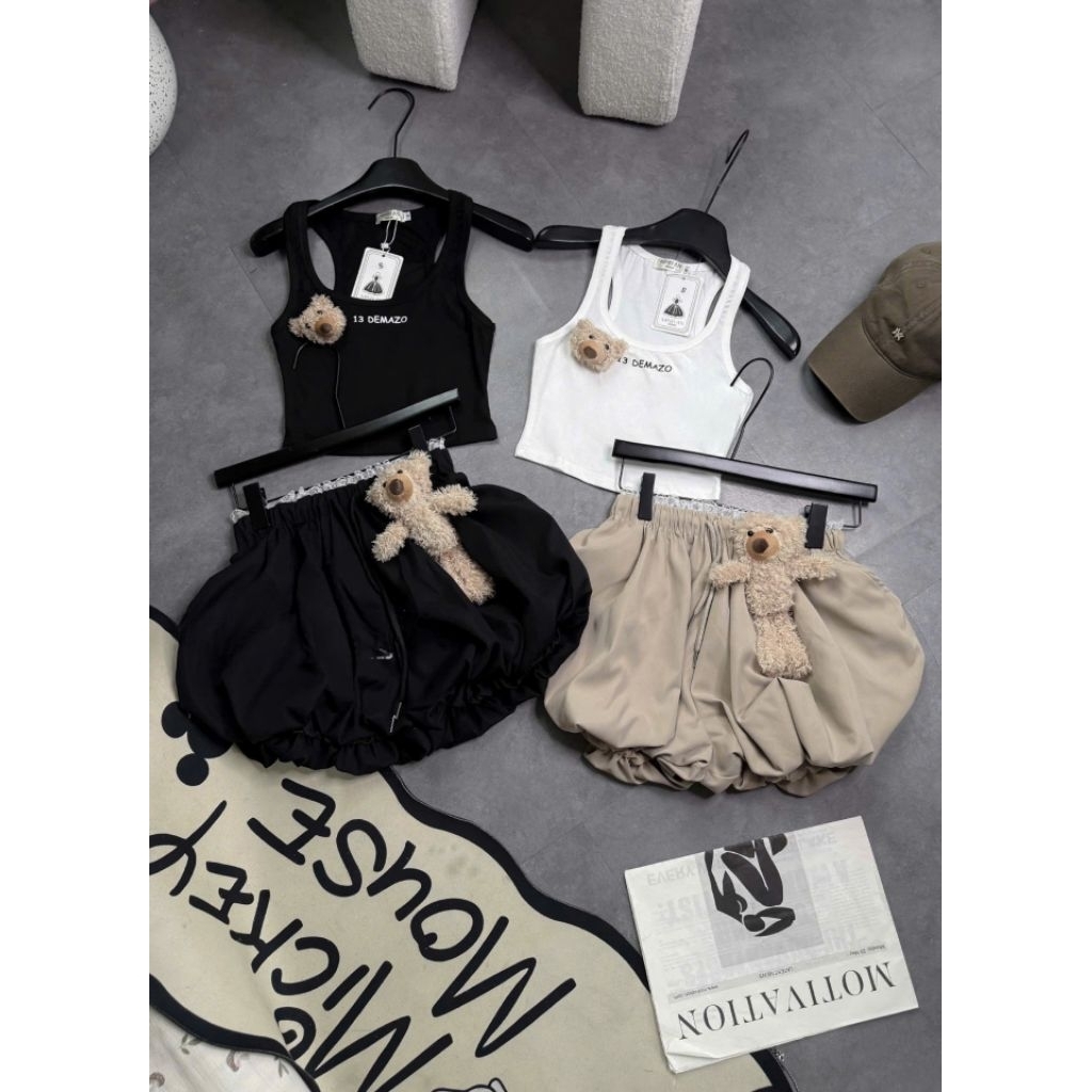 Set Váy Áo Croptop Mix Chân Váy Gấu Bông – Dễ Thương Hết Nấc, Tặng Kèm Gấu Siêu Cute