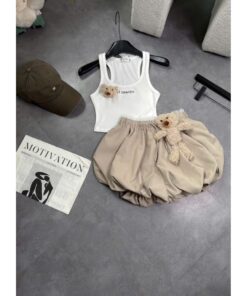 Set Váy Áo Croptop Mix Chân Váy Gấu Bông – Dễ Thương Hết Nấc, Tặng Kèm Gấu Siêu Cute