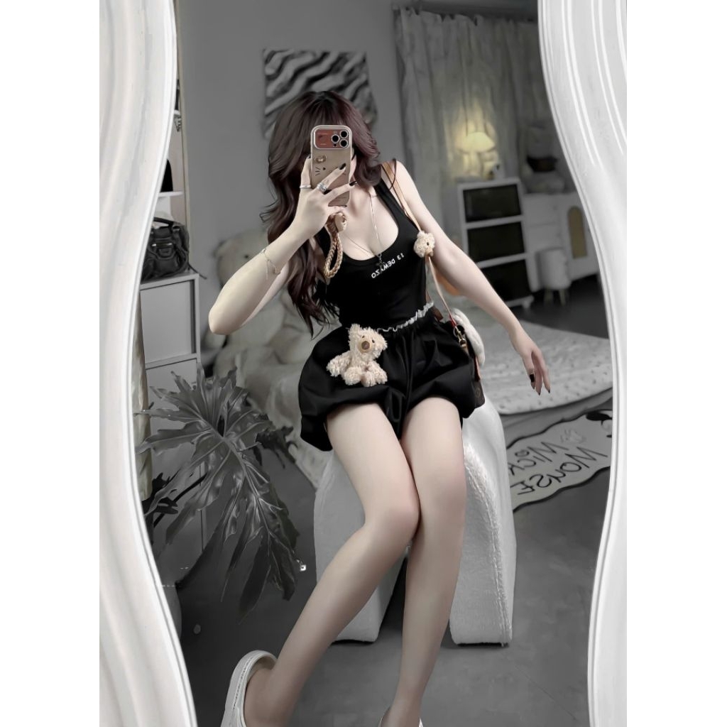 Set Váy Áo Croptop Mix Chân Váy Gấu Bông – Dễ Thương Hết Nấc, Tặng Kèm Gấu Siêu Cute