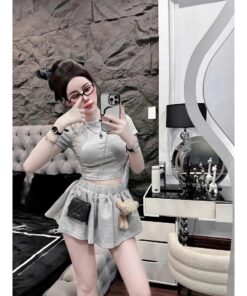 Set Váy Áo Croptop Mix Chân Váy Gấu Bông – Dễ Thương Hết Nấc, Tặng Kèm Gấu Siêu Cute