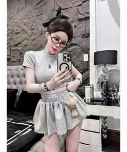 Set Váy Áo Croptop Mix Chân Váy Gấu Bông – Dễ Thương Hết Nấc, Tặng Kèm Gấu Siêu Cute
