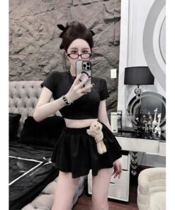 Set Váy Áo Croptop Mix Chân Váy Gấu Bông – Dễ Thương Hết Nấc, Tặng Kèm Gấu Siêu Cute