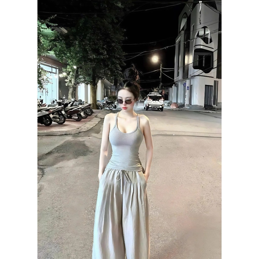 Set Ba lỗ Ôm Body & Quần Ống Suông Cá Tính – Chất Vải Mềm Mịn, Tự Nhiên Tôn Dáng