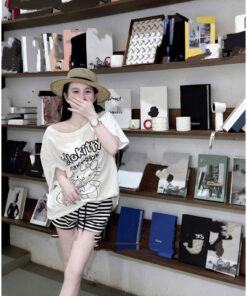 Set Đồ Nữ, Áo Phông Kity Chữ Mix Sooc Kẻ Chuẩn Ảnh Siêu Cá Tính, Năng Động