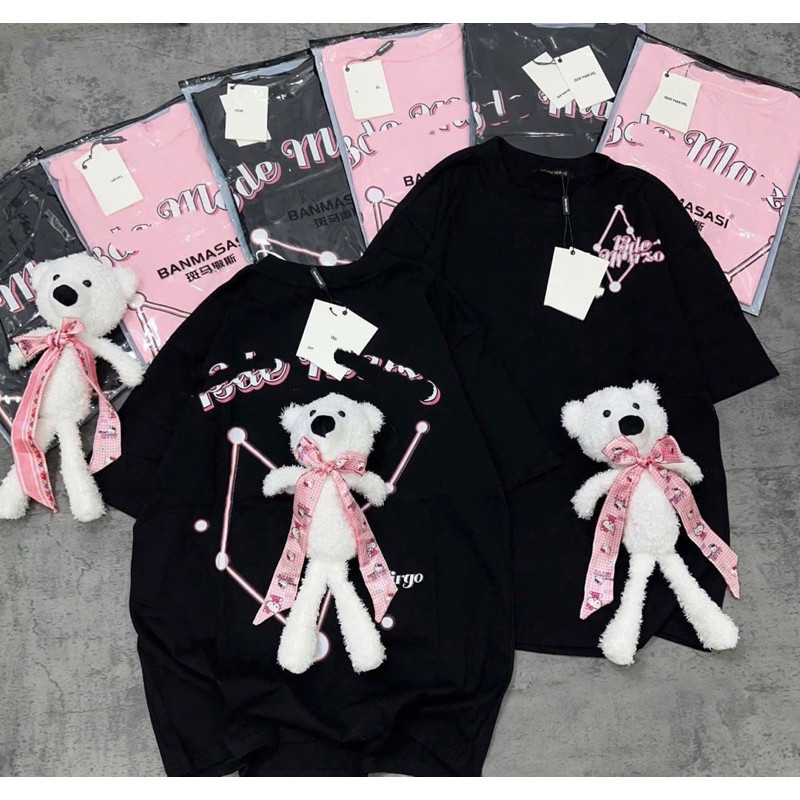 Áo Thun Cotton Kèm Gấu 13 Mẫu Mới Hàng Qccc Gấu Lưng Xinh Ngoan Yêu