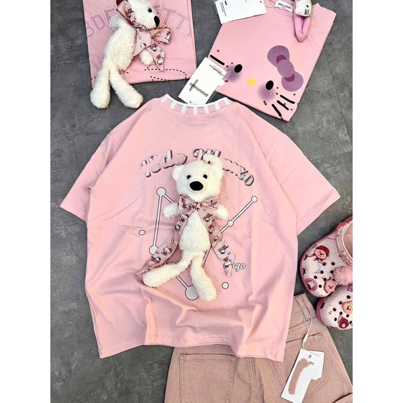 Áo Thun Cotton Kèm Gấu 13 Mẫu Mới Hàng Qccc Gấu Lưng Xinh Ngoan Yêu