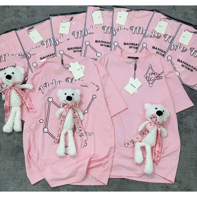 Áo Thun Cotton Kèm Gấu 13 Mẫu Mới Hàng Qccc Gấu Lưng Xinh Ngoan Yêu