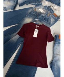 Áo Thun Dáng Ôm Màu Đỏ Chất Cotton Kiểu Dáng Basic Trẻ Trung